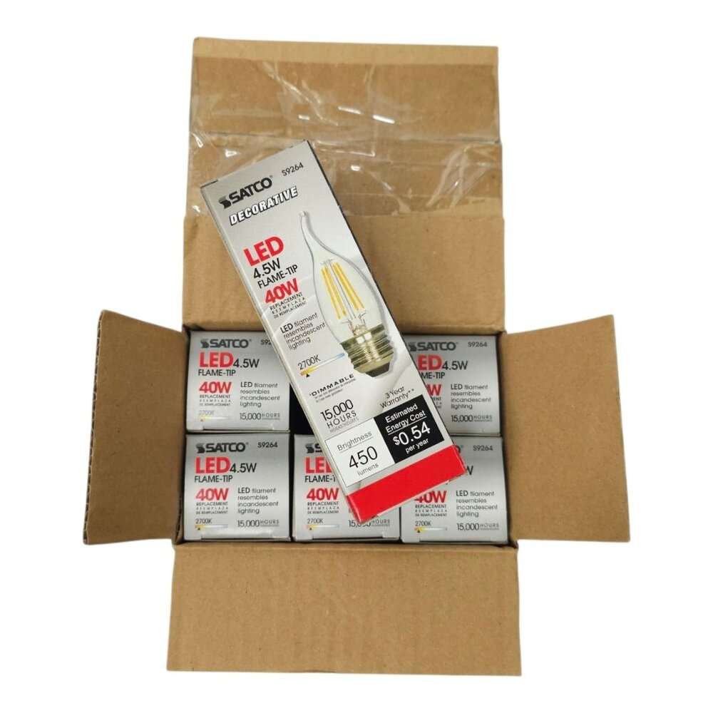 Satco  S9264 Decorative LED Light Bulb 4.5W Flame Tip Incandescent Lot Of 12